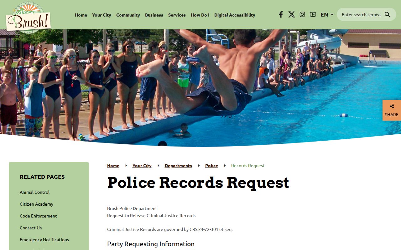 Brush criminal justice records request form