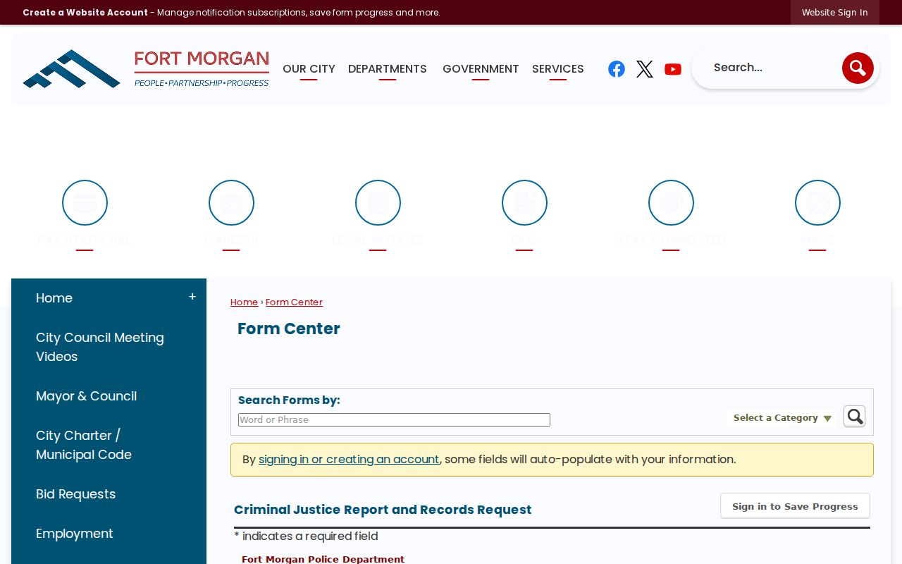 Fort Morgan online criminal justice record request form