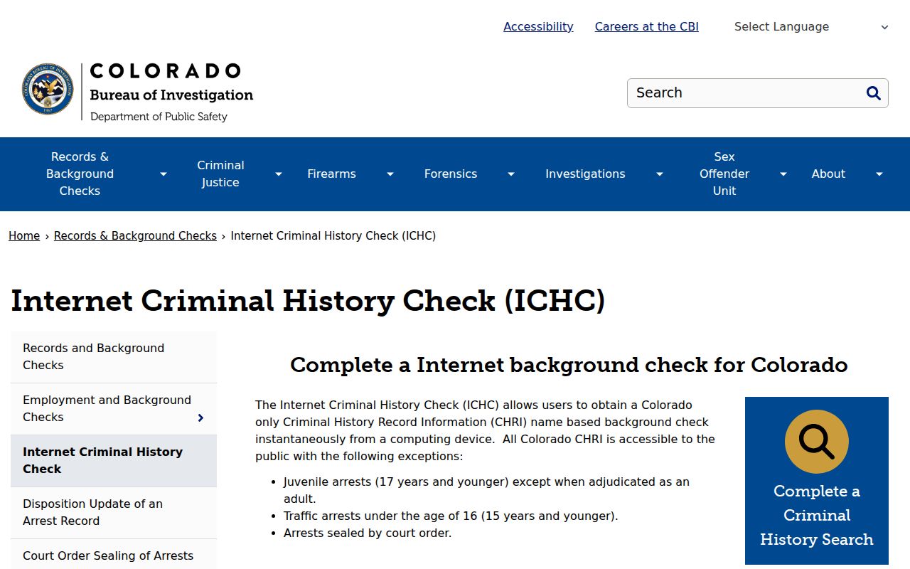 CBI ICHC coverage and exclusions used for Morgan County criminal history